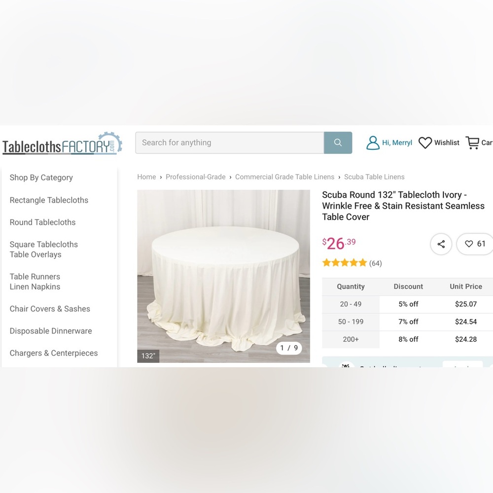 132” Round Tablecloths wrinkle-free